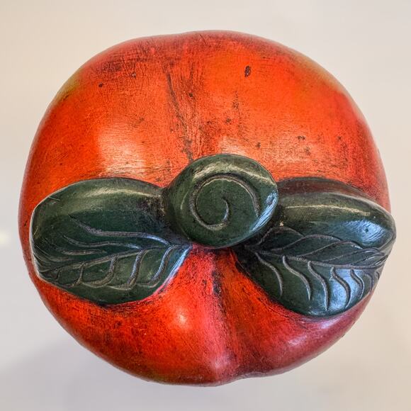 Large Vintage Ceramic Chalkware Red Apple Statue, Handpainted-Realistic- 8.5”H - Picture 4 of 9